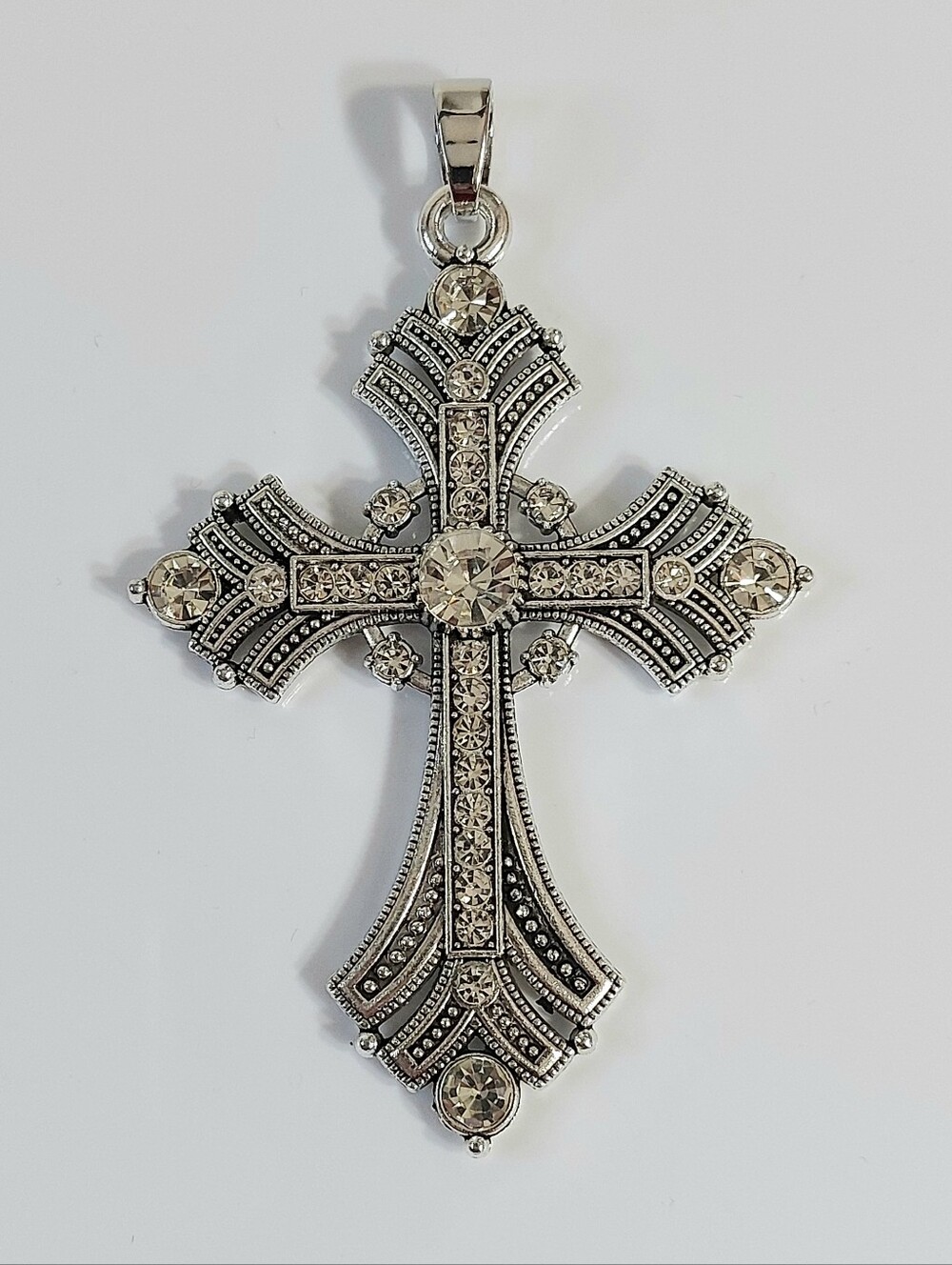 Intricate Silver Crystal Cross Pendant - Women Jewelry